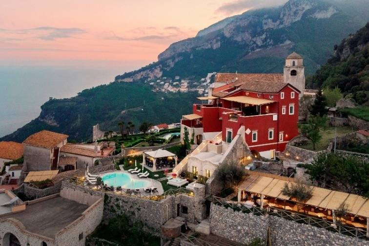 Palazzo Pascal at dusk overlooking the Amalfi Coast